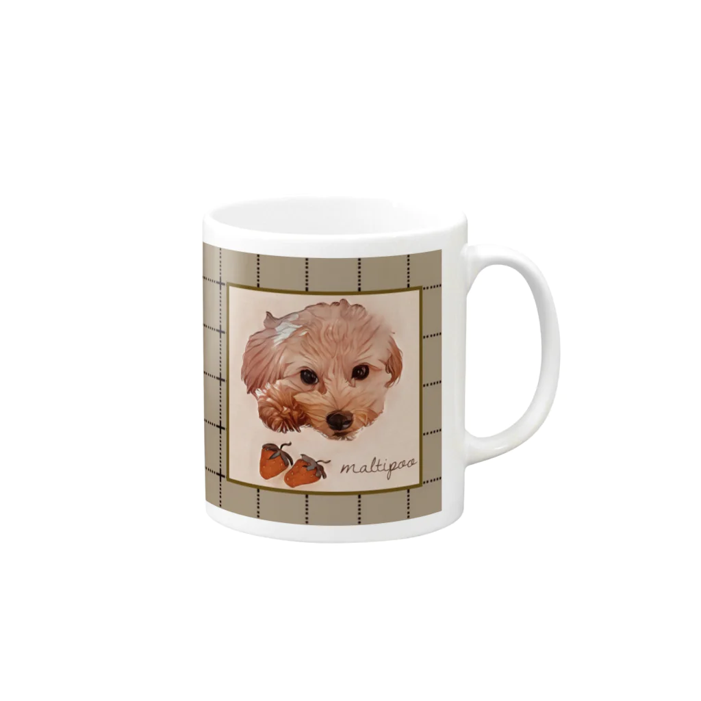 annzu_lifeのくまちゃんわんこ　愛犬家マグカップ(ベージュ) Mug :right side of the handle