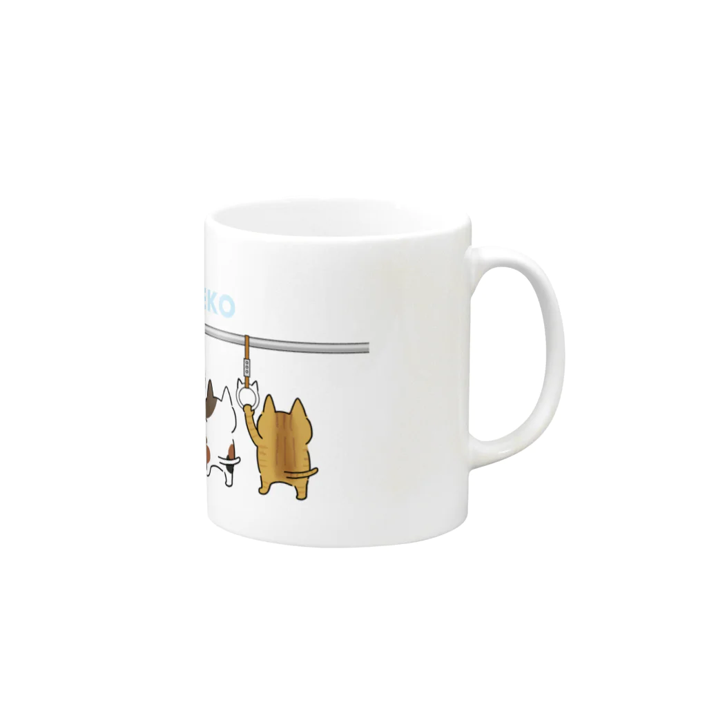 虹ごましょっぷの吊り革につかまるUSHIRO NEKO (うしろねこ) Mug :right side of the handle