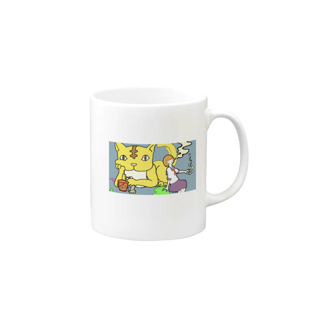 うえだしょうたの猫と制服のおんな Mug :right side of the handle