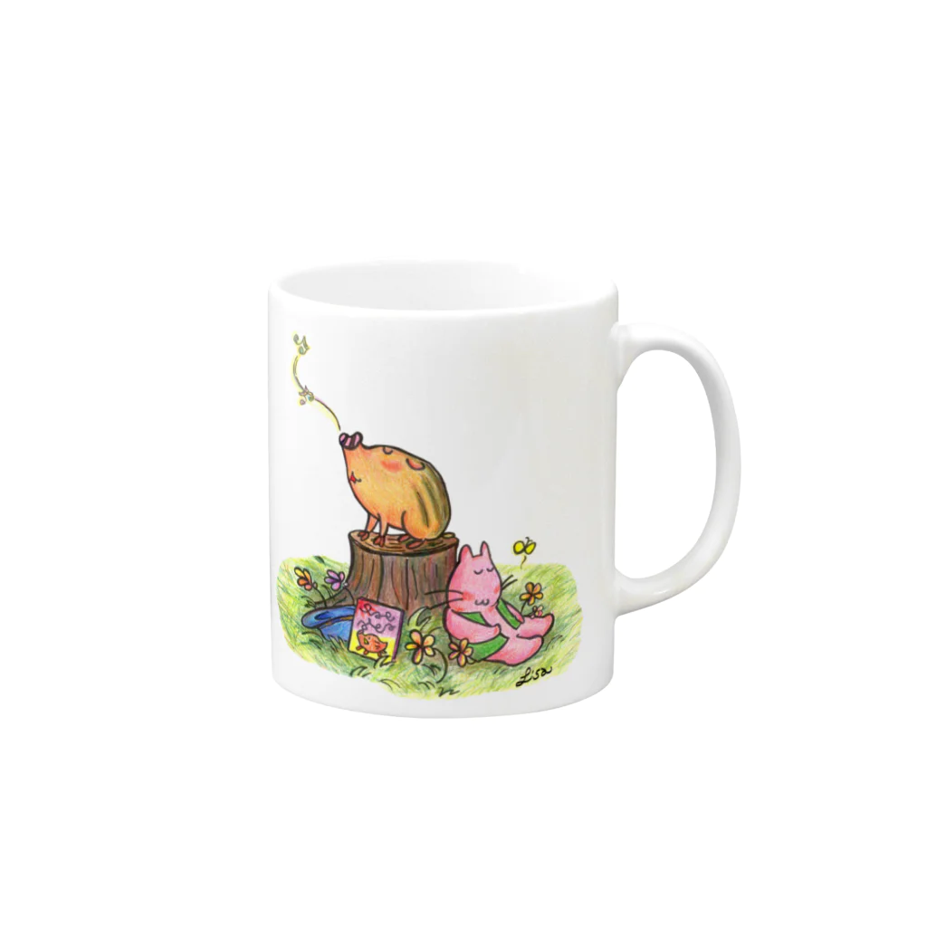 押川理佐のはなうた・猫といのしし Mug :right side of the handle