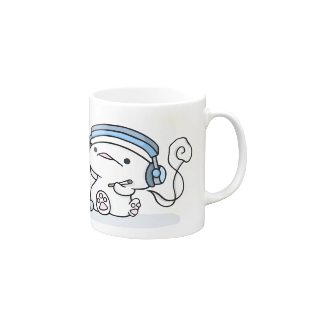 itsuto-こねこしょうしょうめんへらの「みゅーじっくandしがれっと」横ロゴ Mug :right side of the handle