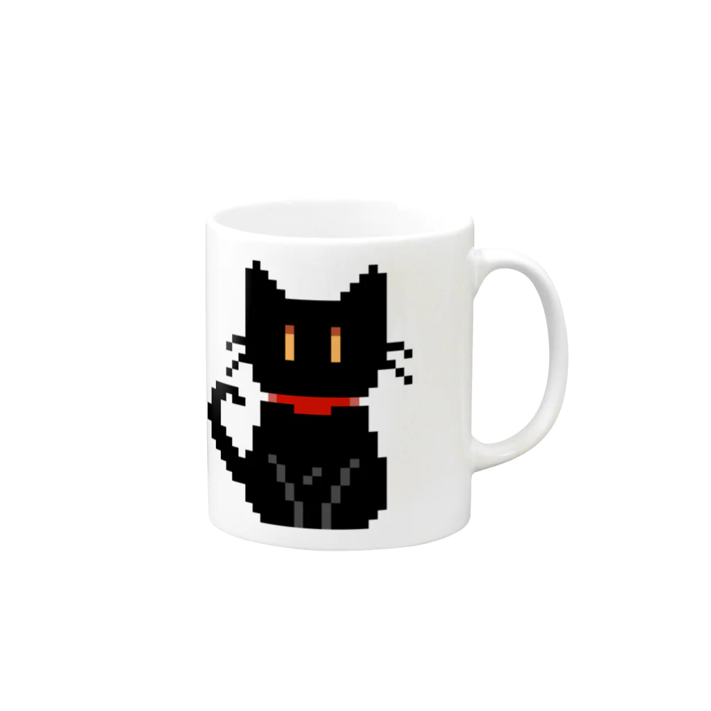 KMのドット絵おすわり黒猫 머그컵の取っ手の右面