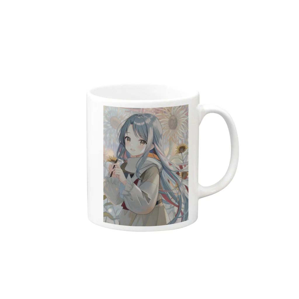 こつきと愛犬の茶々丸の狐月(こつき)のAIイラスト Mug :right side of the handle