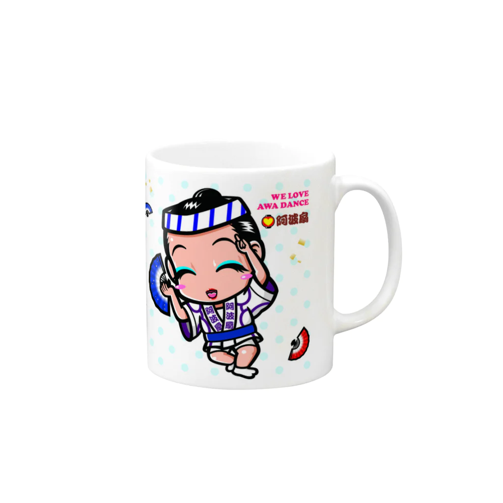 徳島 阿波キャラ！有名連の阿波扇マグカップ（阿波キャラ） Mug :right side of the handle