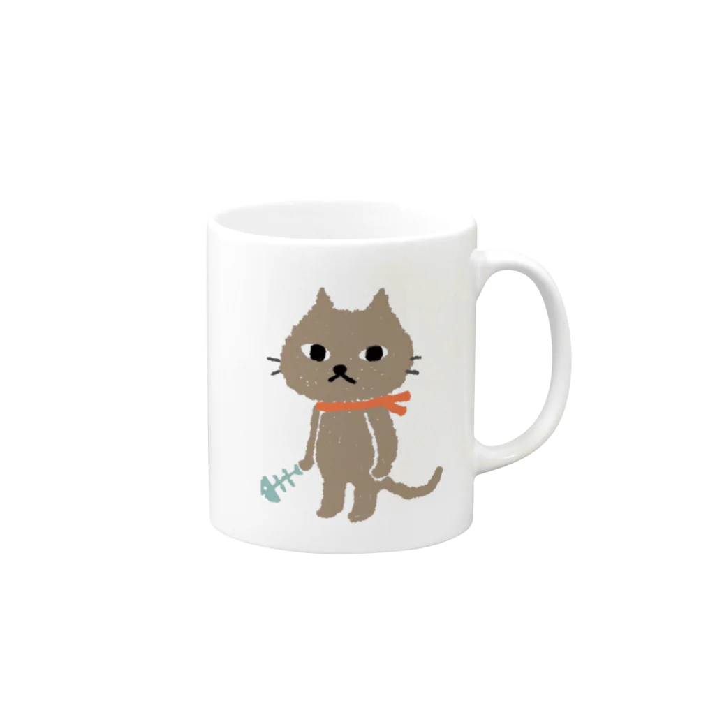 猫毛ねこの国の猫毛ねこの国の住人　魚の骨 Mug :right side of the handle