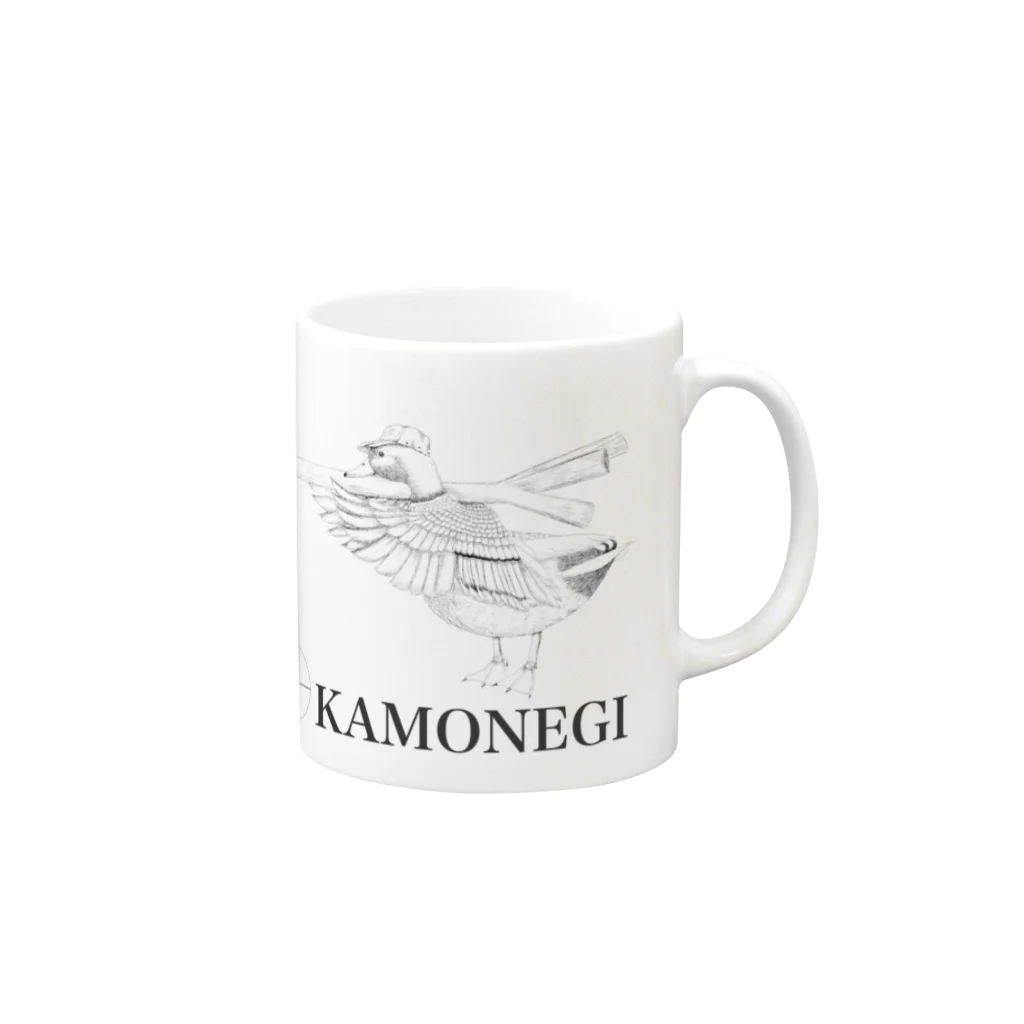 ヘシコヤン本舗のkamonegi モノクロ マグカップの取っ手の右面