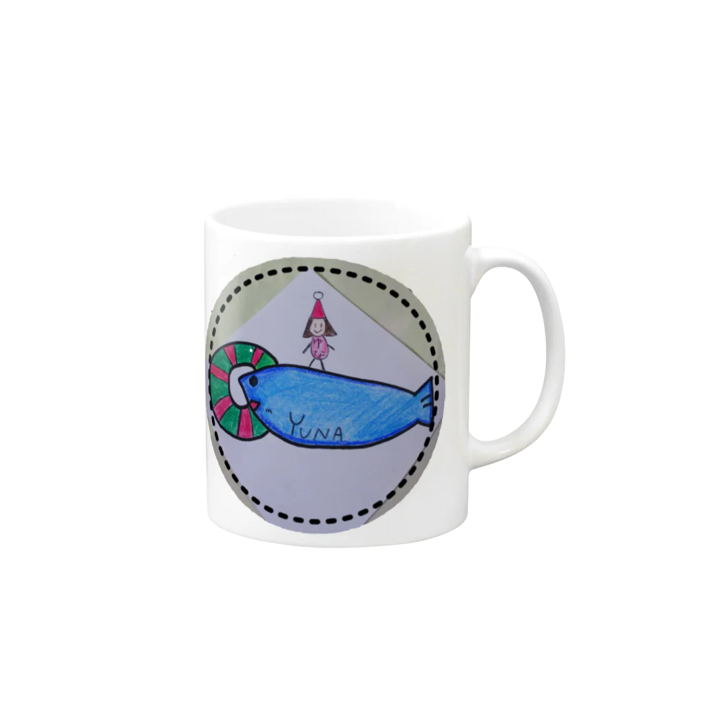 ◎Any time andＹＵＮＡ◎の【ワッペンタイプ】◎＊イルカ with ＹＵＮＡ＊◎ Mug :right side of the handle