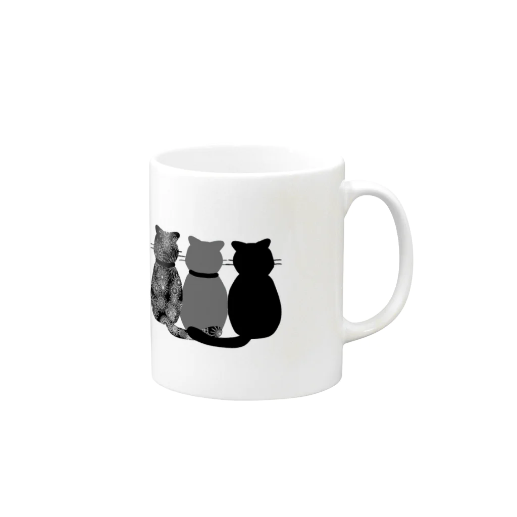 白と黒の世界の猫 マグカップの取っ手の右面