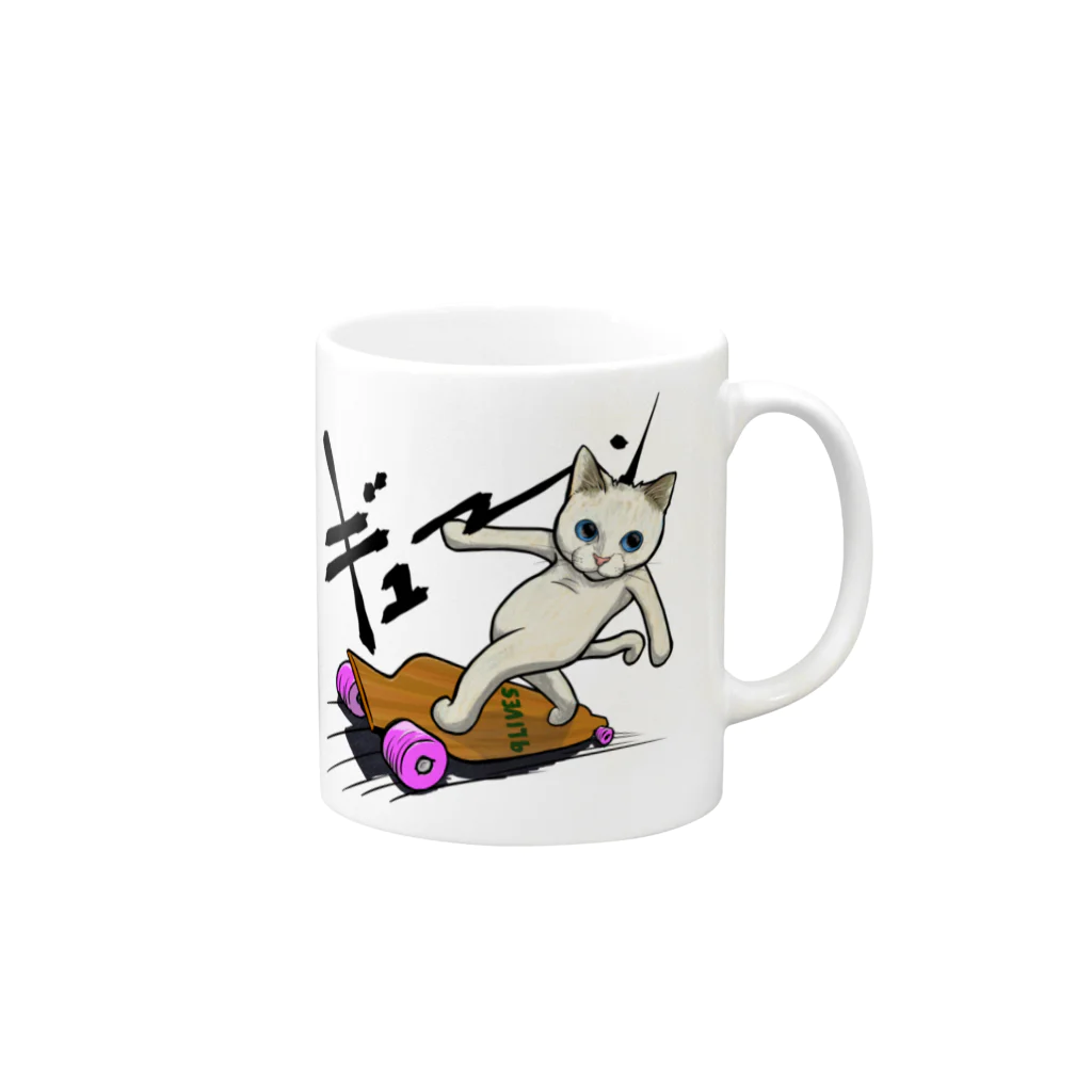 TAKE-TONのロングボードねこ Mug :right side of the handle