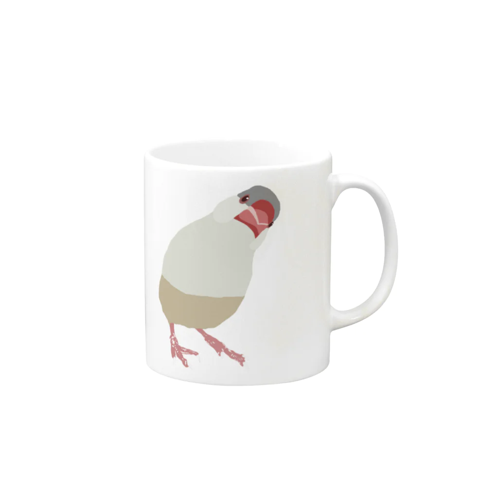 おしゃれぶんちょうのクリームイノ文鳥 Mug :right side of the handle