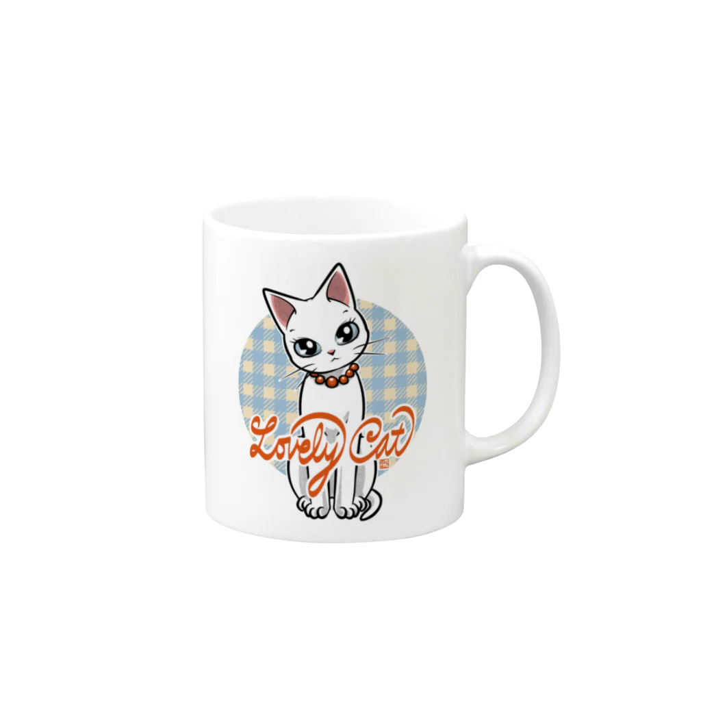 BATKEI ARTのCute White Cat Misty Mug :right side of the handle