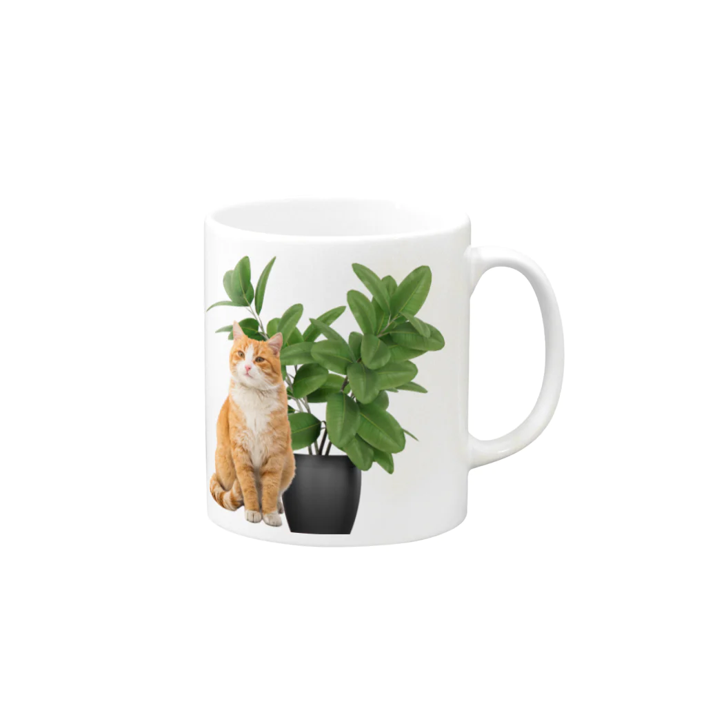 𝙈𝙊𝙈𝙊'𝙨 𝙎𝙝𝙤𝙥の植物とねこ マグカップの取っ手の右面