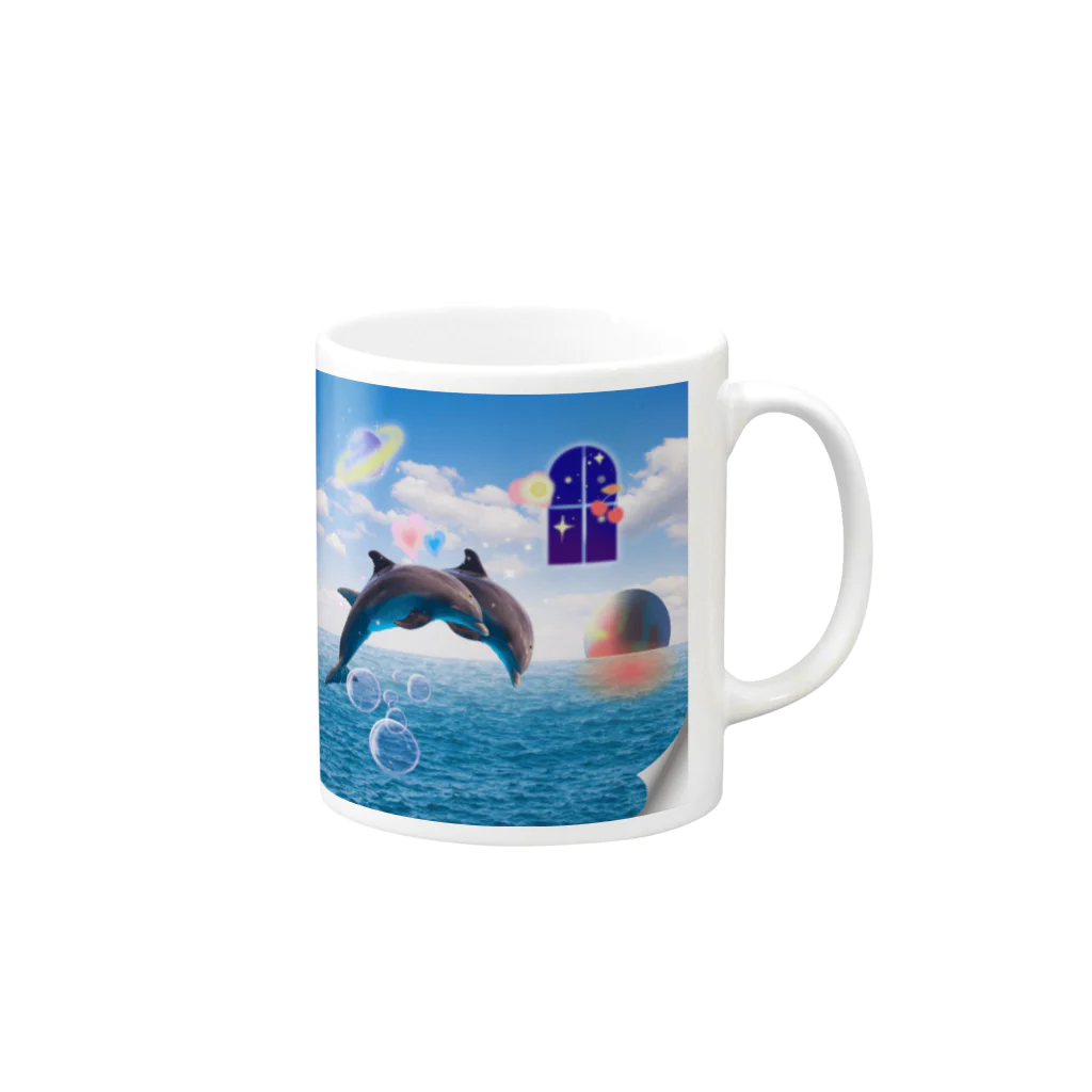 𝙈𝙊𝙈𝙊'𝙨 𝙎𝙝𝙤𝙥のイルカと遊ぼう Mug :right side of the handle