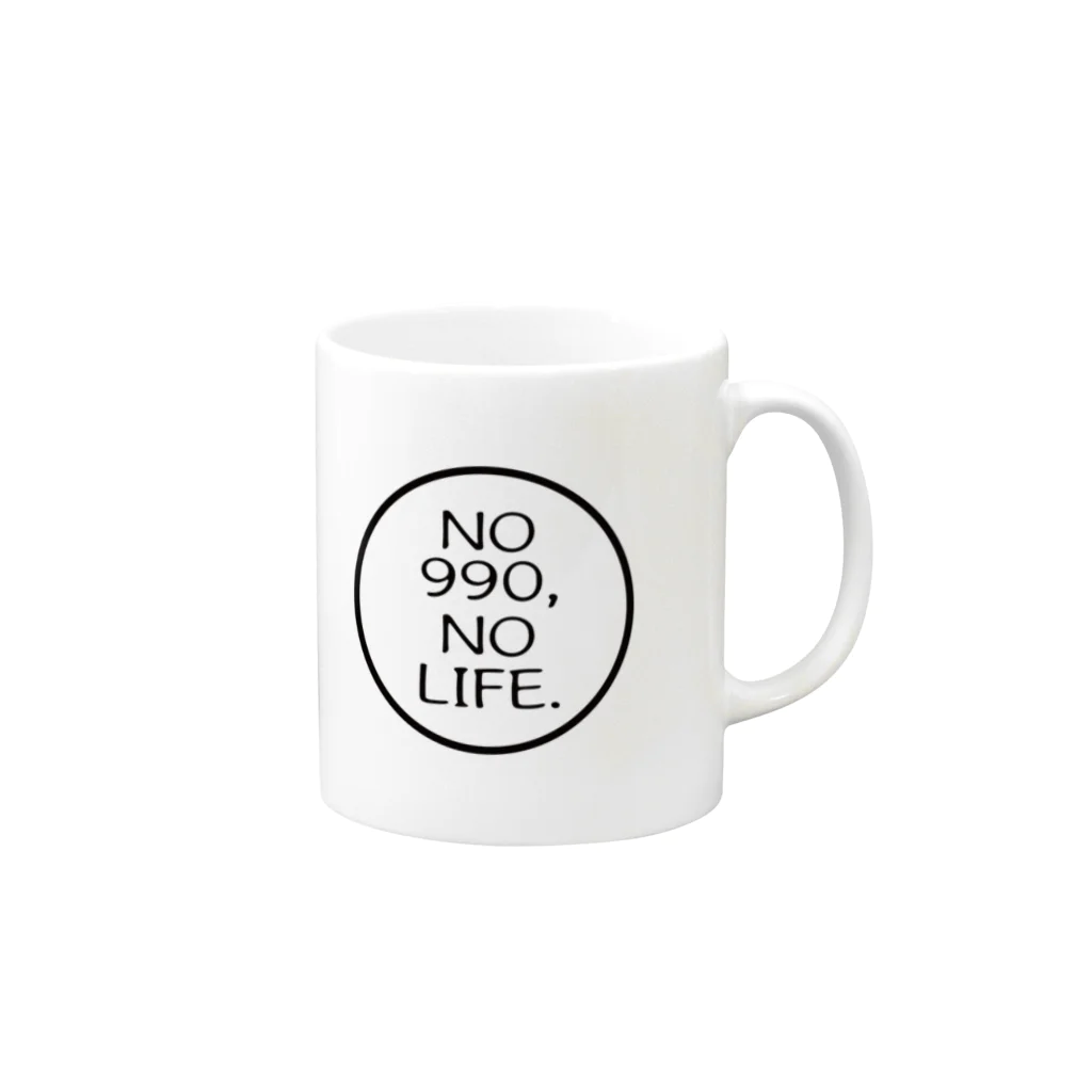 ハチワレデザインのNO 990 NO LIFE(BK)／両面マグカップ マグカップの取っ手の右面