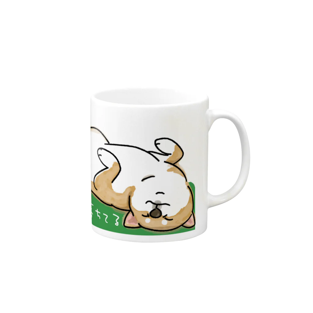 chizuruの柴犬落ちてる（茶）背景グリーン Mug :right side of the handle