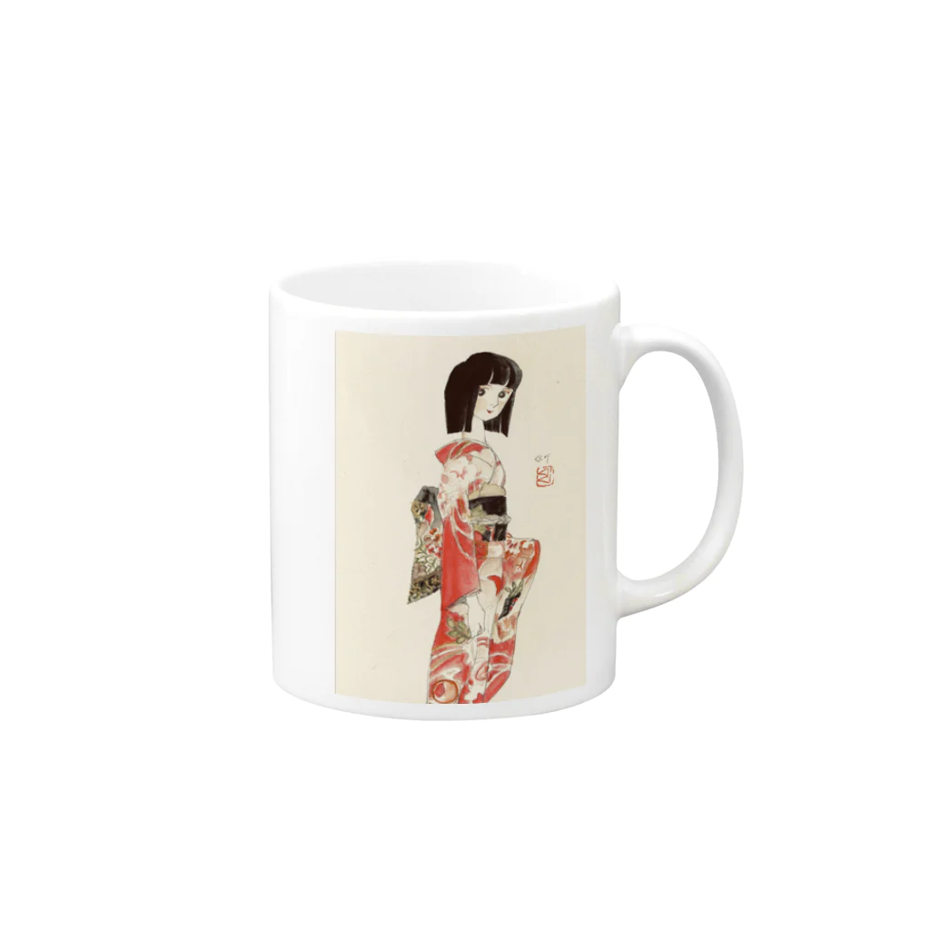 kukuri1957のお店の草子さん・朱の着物 Mug :right side of the handle