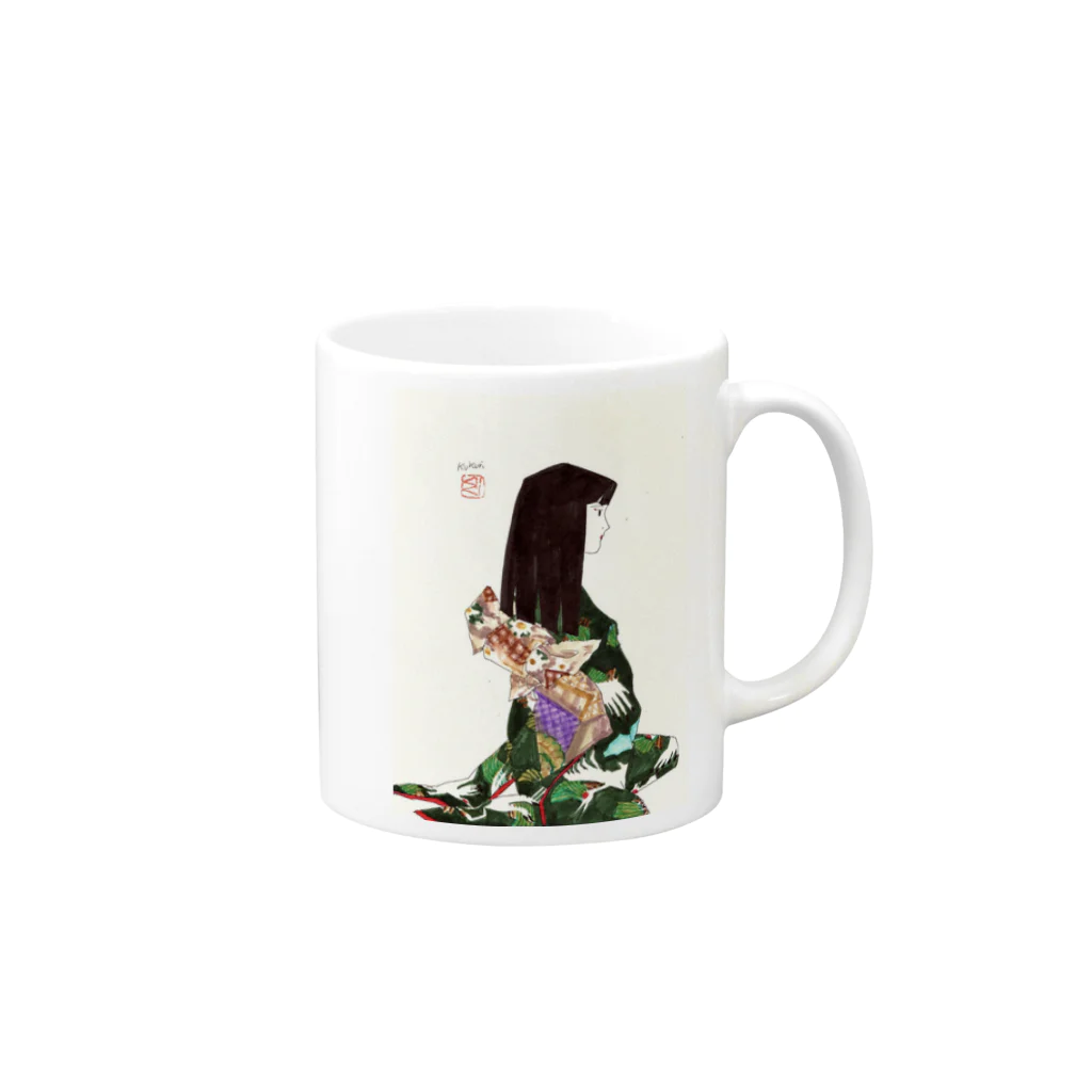 kukuri1957のお店の草子さん・黒地に鶴 Mug :right side of the handle