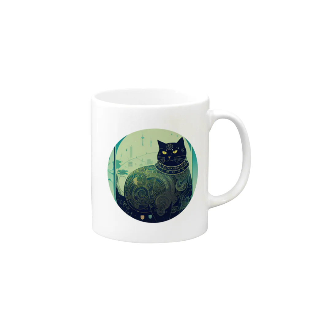 猫子猫のジト目な猫 Mug :right side of the handle