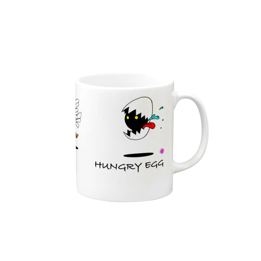 PLUM  VILLAGEの『Hungry egg』シリーズ・「逃げろ‼︎」 マグカップの取っ手の右面