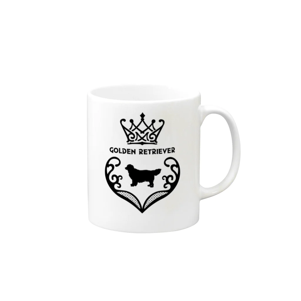 onehappinessのゴールデンレトリバー　crown heart　onehappiness　black Mug :right side of the handle