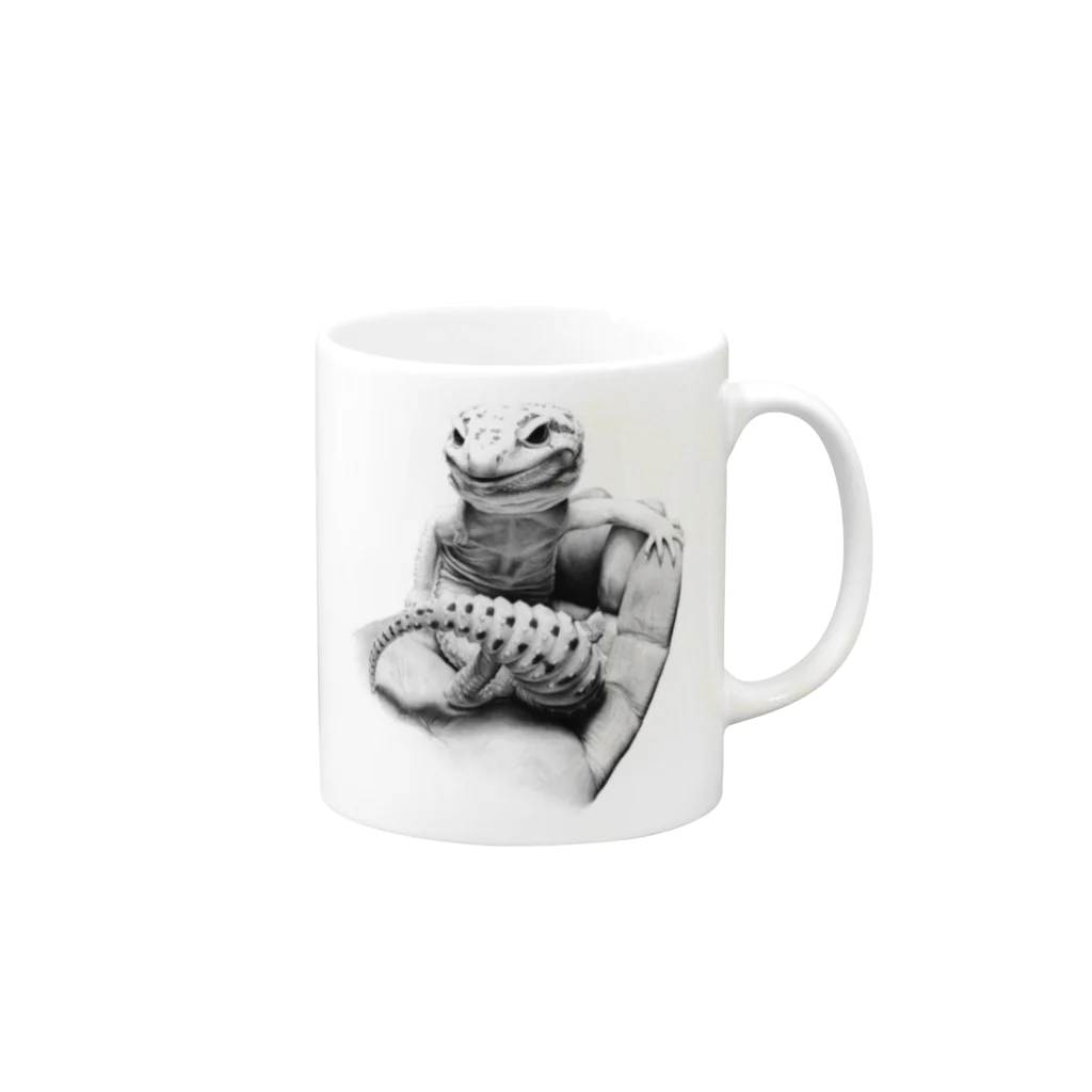 Pencil reptiles | 鉛筆の爬虫類達のヒョウモントカゲモドキ（レオパ） Mug :right side of the handle