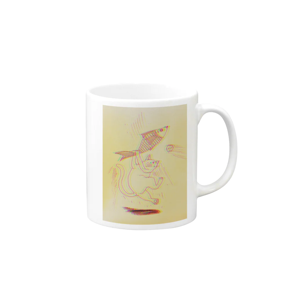 yupiyのホームランキャット Mug :right side of the handle