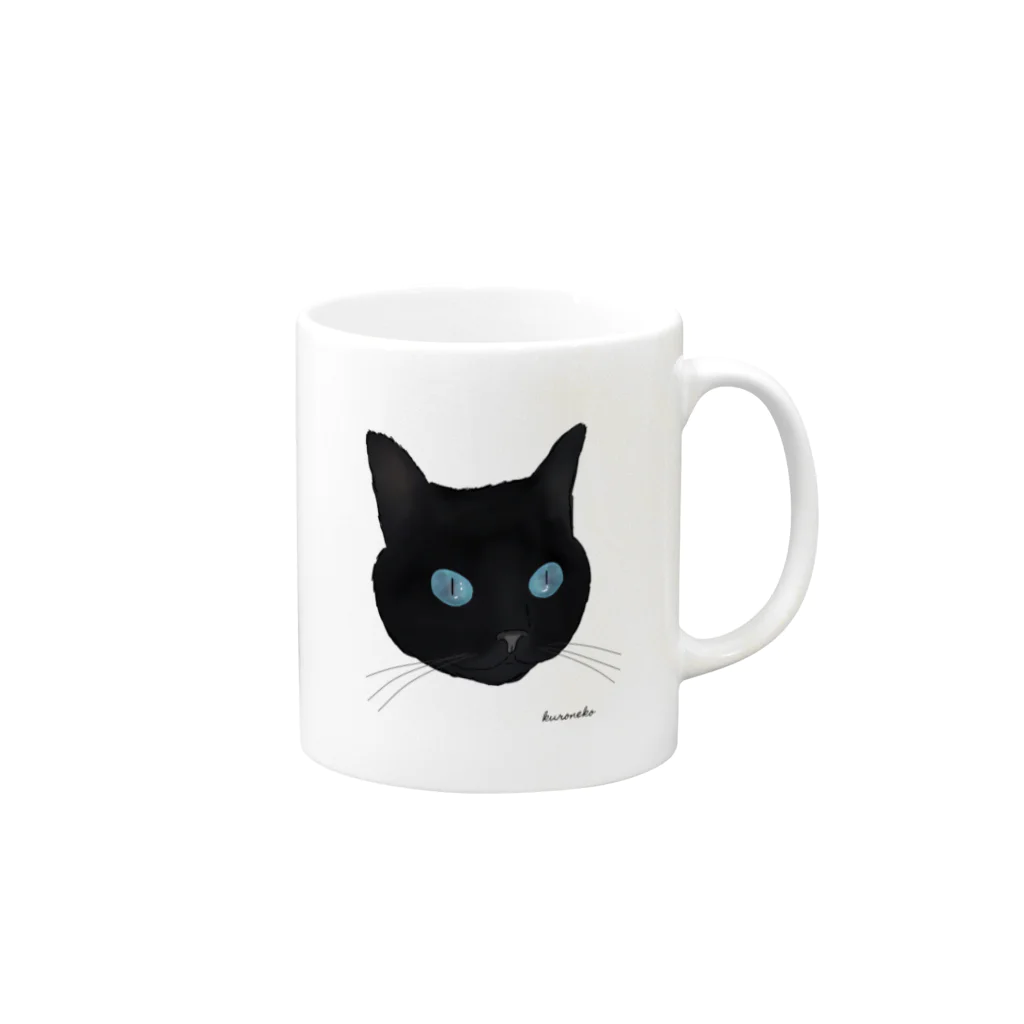 小鳥と映画館の青い瞳の黒猫 Mug :right side of the handle