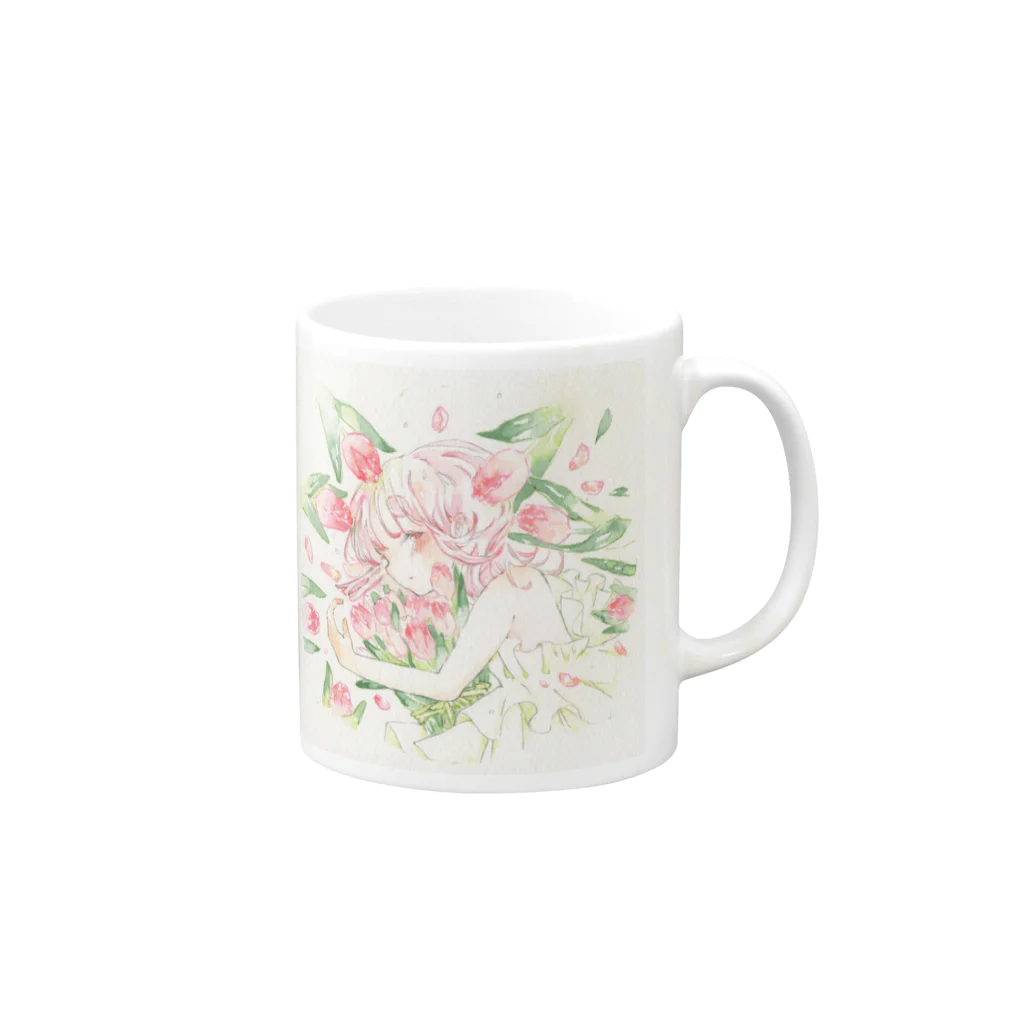 薄雪荘の春の足音に目覚める(TULIP) Mug :right side of the handle