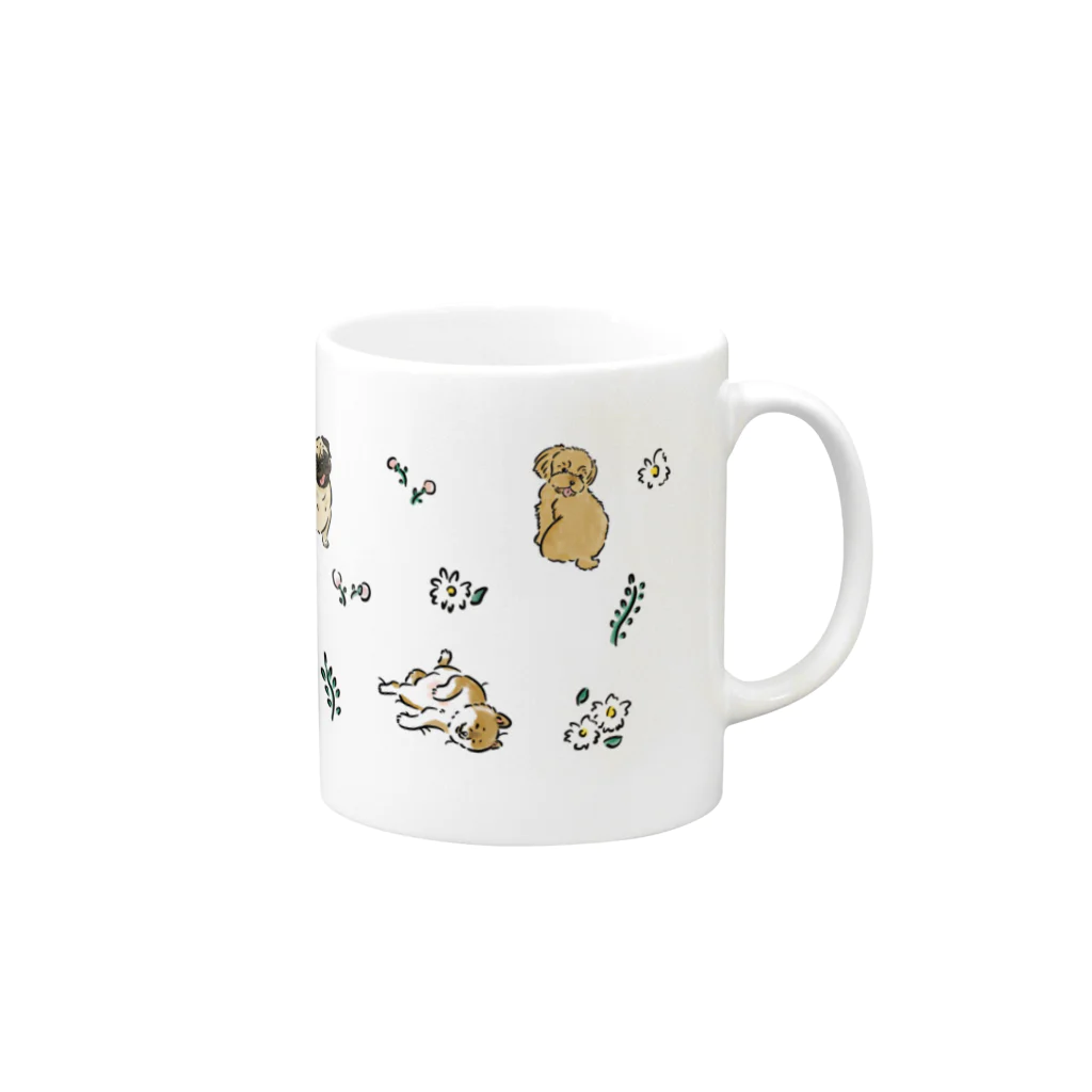 omamiの犬とお花柄 Mug :right side of the handle