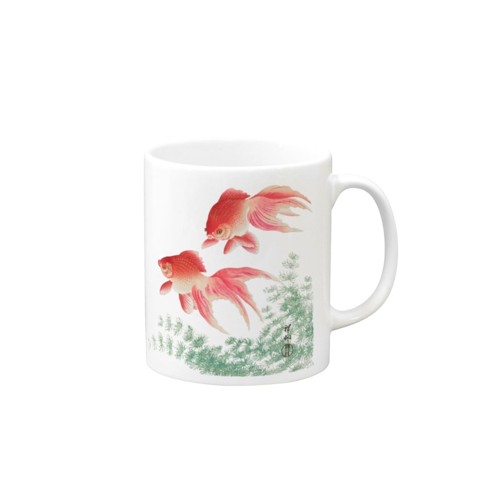 MUGEN ARTの二匹の金魚　小原古邨作品編集　日本のアートTシャツ＆グッズ Mug :right side of the handle