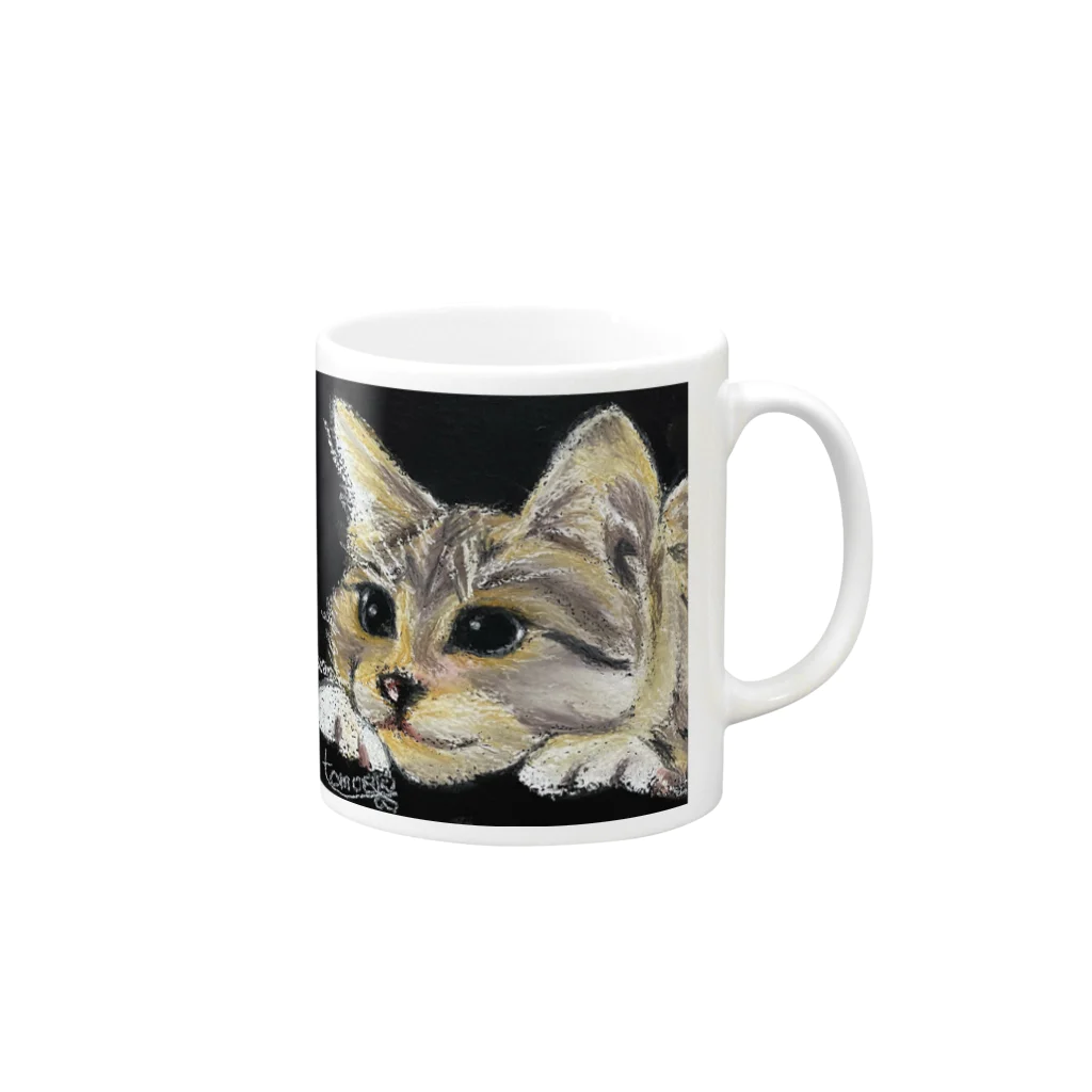 チョークアートグッズ😊のチョークアートの子猫ちゃん😊 Mug :right side of the handle