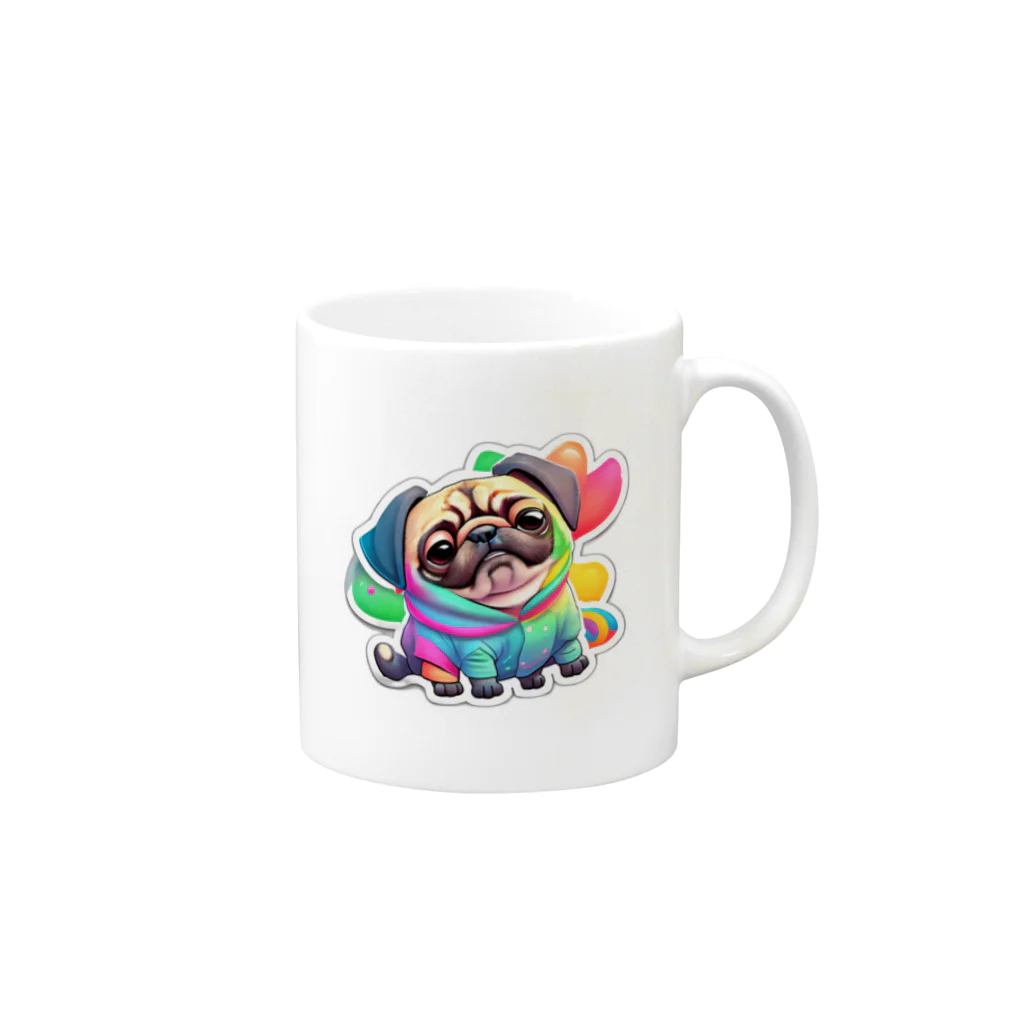 カメやん🐢のカラフル パグ犬 Mug :right side of the handle