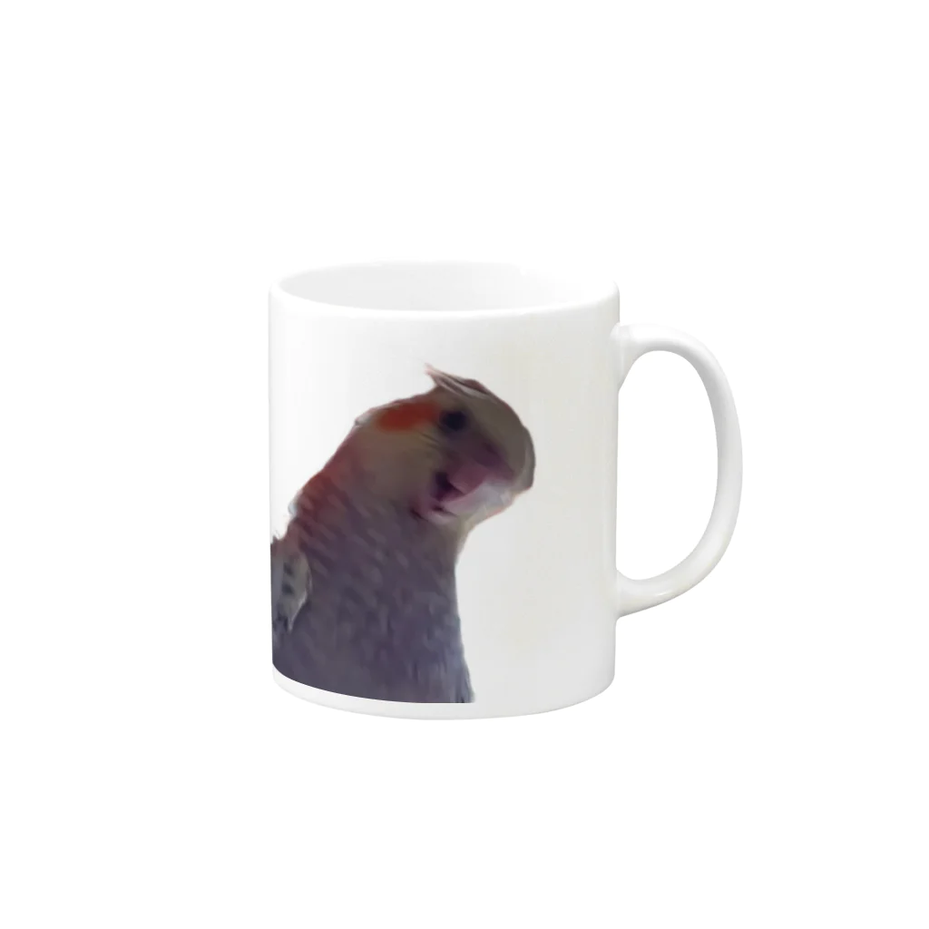 【ゆいみん】オカメインコとキノコの雑貨屋さんの荒ぶるオカメインコ Mug :right side of the handle