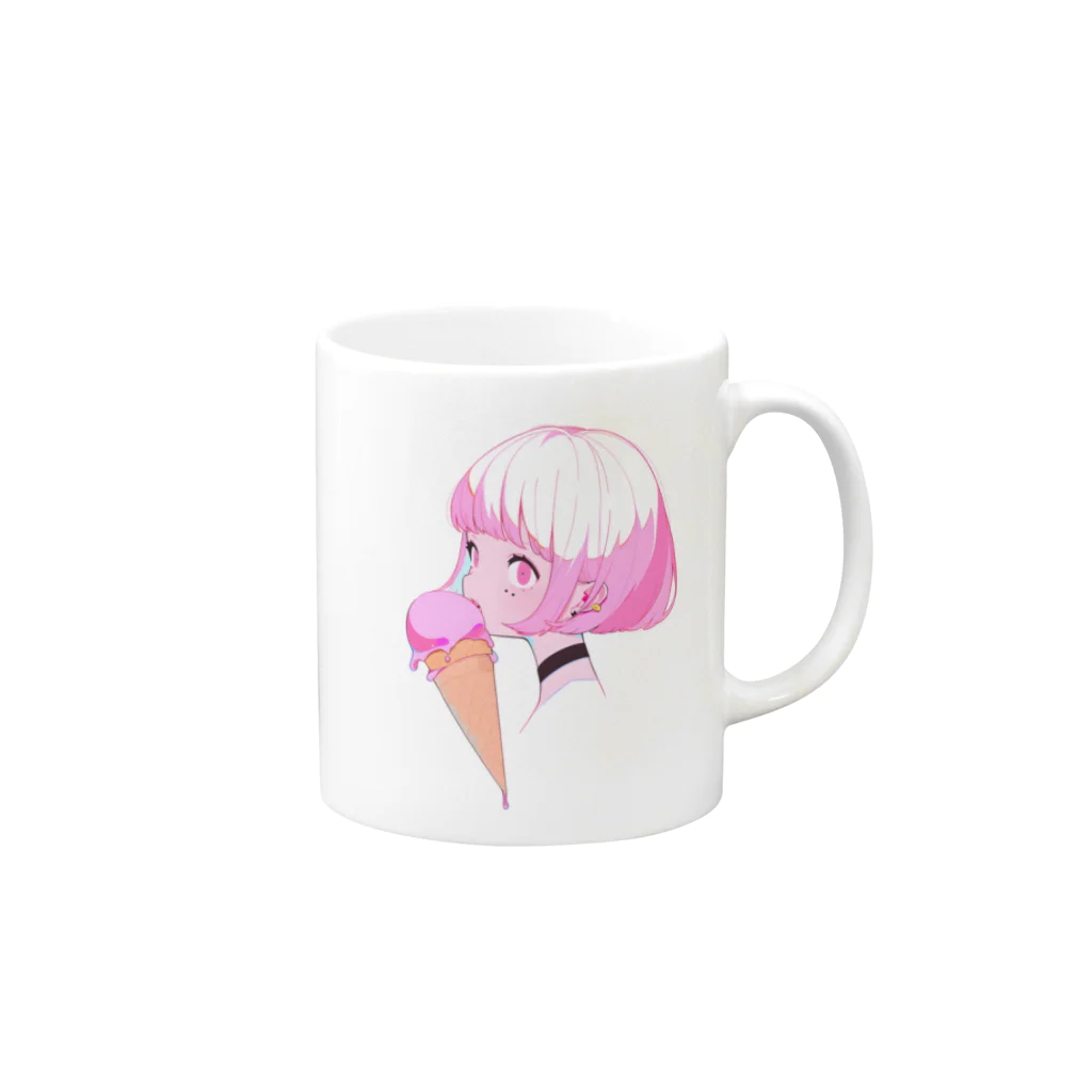 ヤバいTシャツ屋しゃんの暑い夏はアイスだ012 Mug :right side of the handle