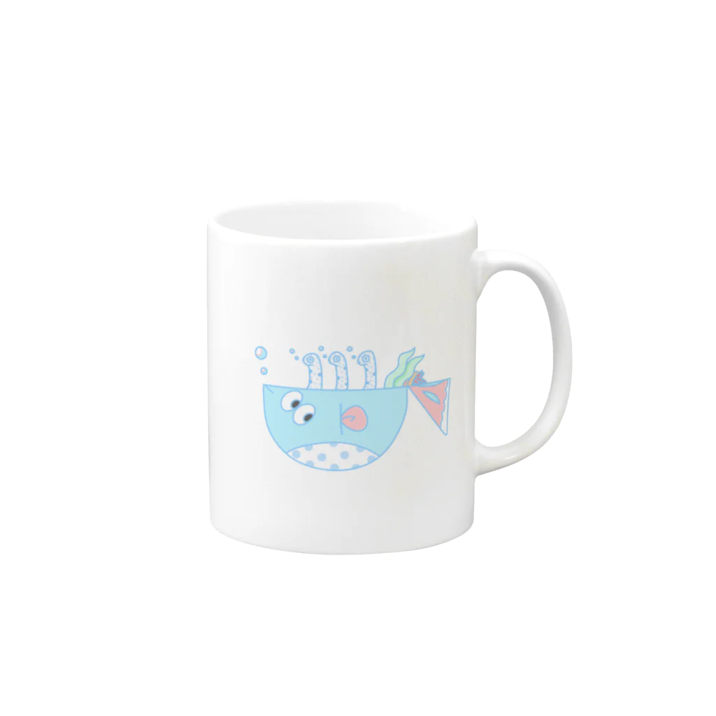 なきむしいもむしのさかなとチンアナゴとヤドカリ Mug :right side of the handle