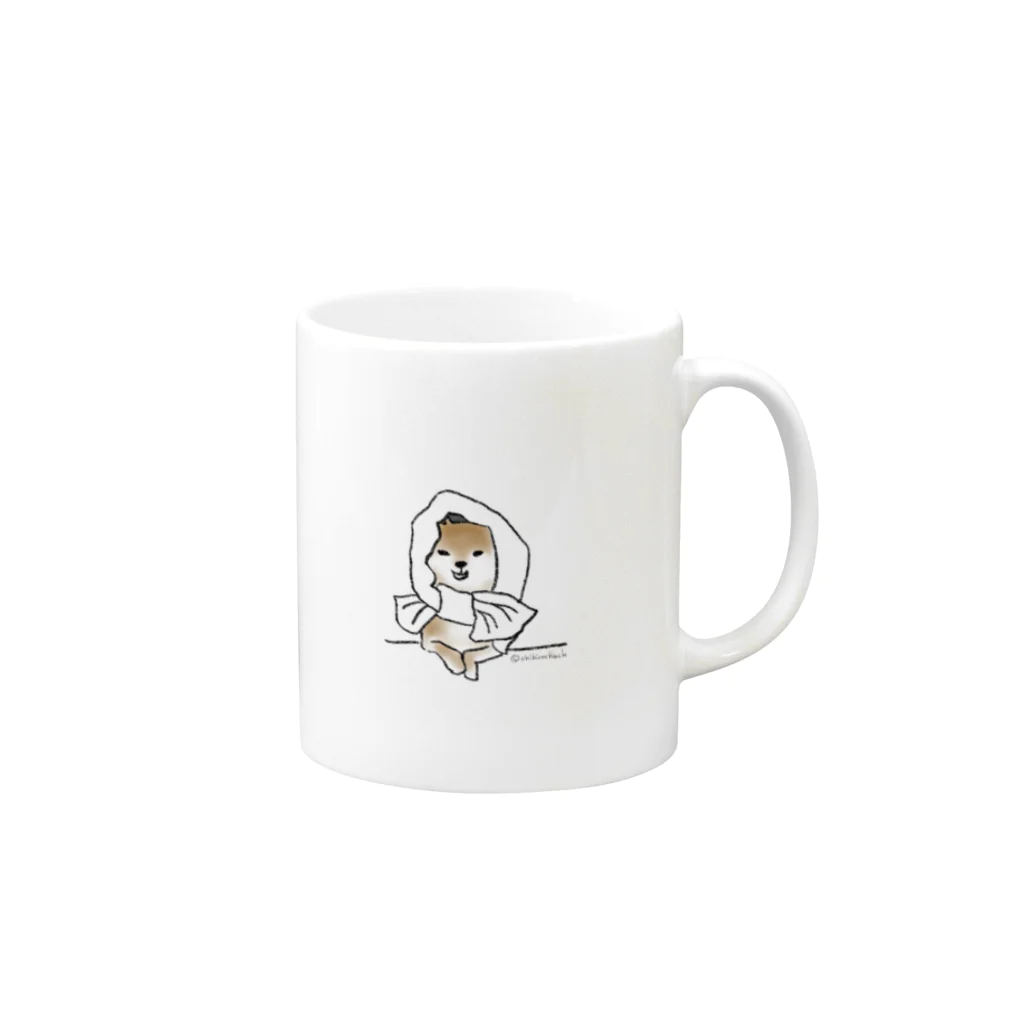 チビレチャックのタオルで巻き巻き　柴犬 Mug :right side of the handle