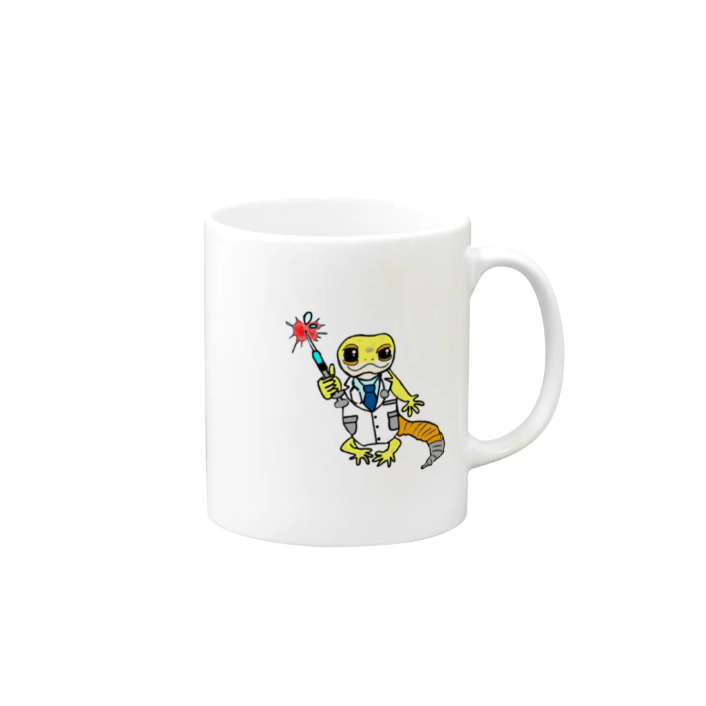 糖尿病 with animalsの注射をがんばる君を応援するレオパちゃん Mug :right side of the handle