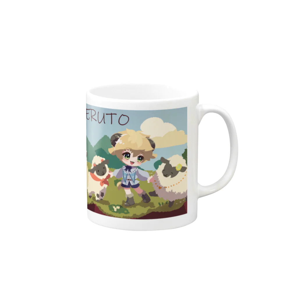 ぽむ・めると🐏🍺VTuberのOPめると(イラスト:京あめこ) Mug :right side of the handle