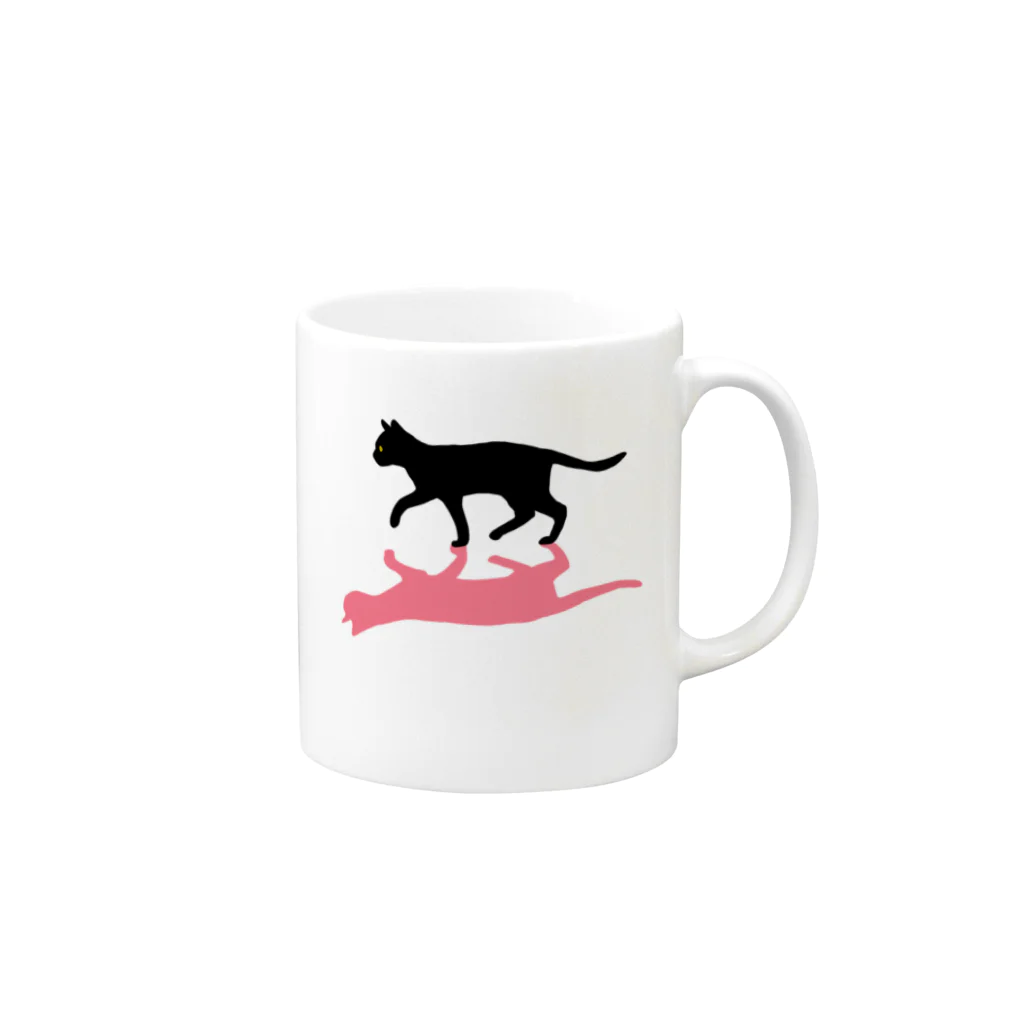 小鳥と映画館の黒猫と影　ピンク Mug :right side of the handle