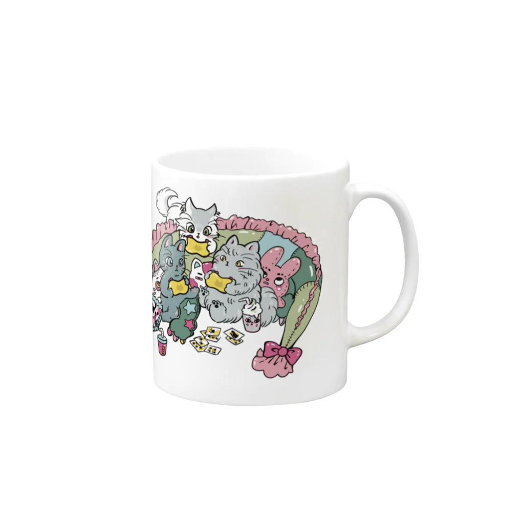 猫のきぬくんのお店の夢中なにゃんず Mug :right side of the handle