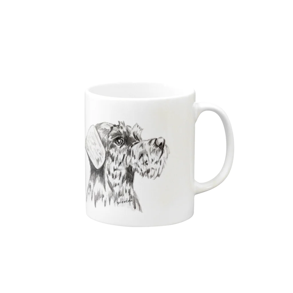 greetenのシュナウザー　テリアアート犬 Mug :right side of the handle