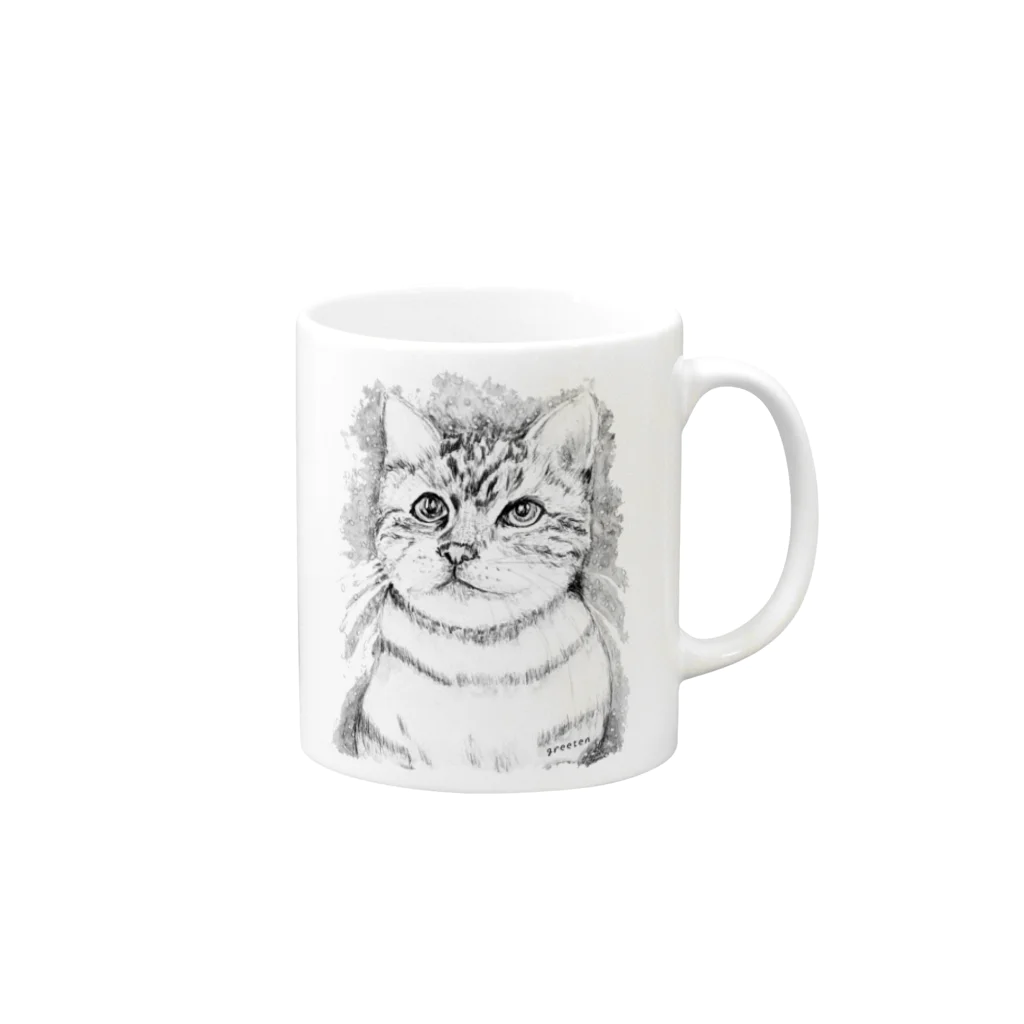 greetenのアート猫　モノクロ　 Mug :right side of the handle