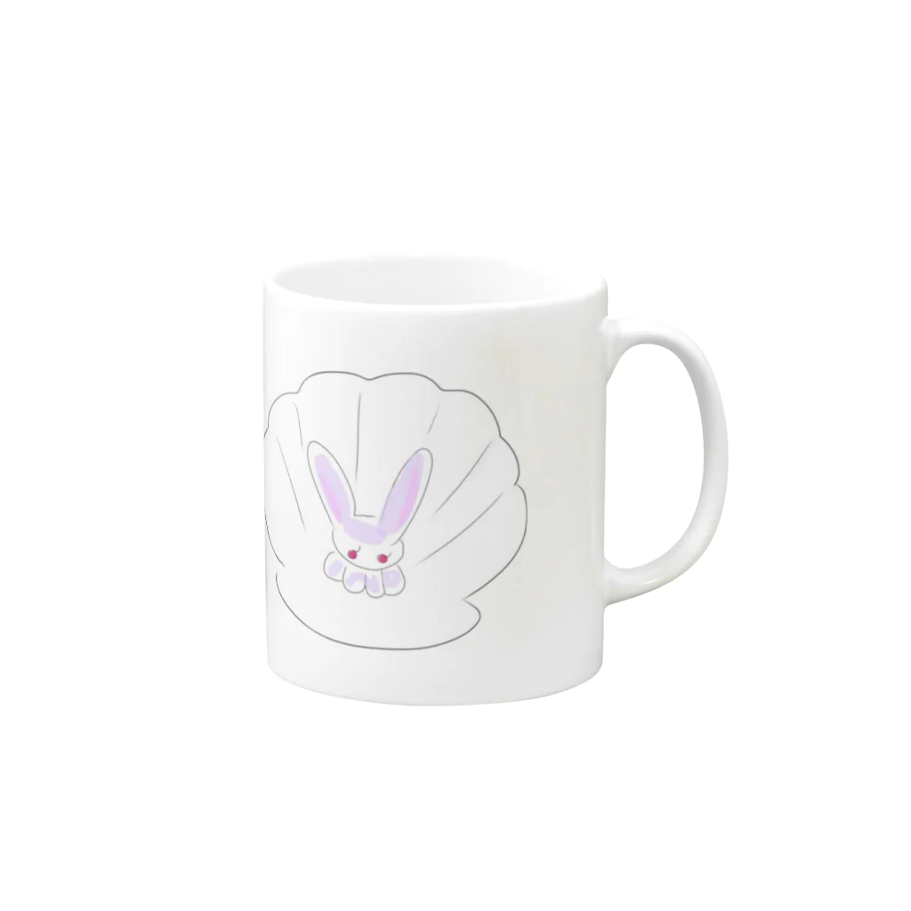 妖怪 水姫城-Yokai.Mizukijyo-ฅ^ơωơ^ฅ♡の貝がらと、ネコうさ🐰 Mug :right side of the handle