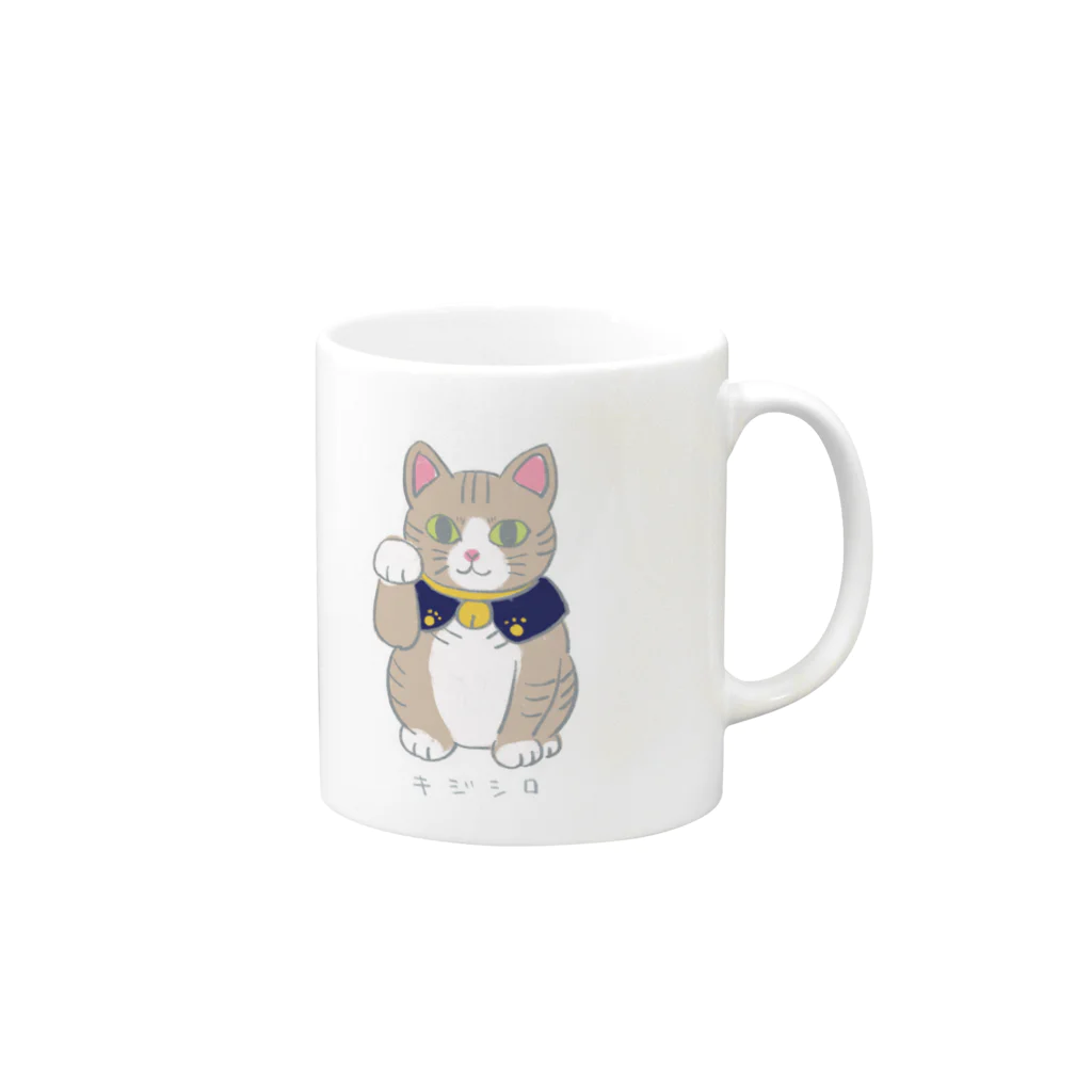 招き猫工房のキジ白招きにゃん Mug :right side of the handle