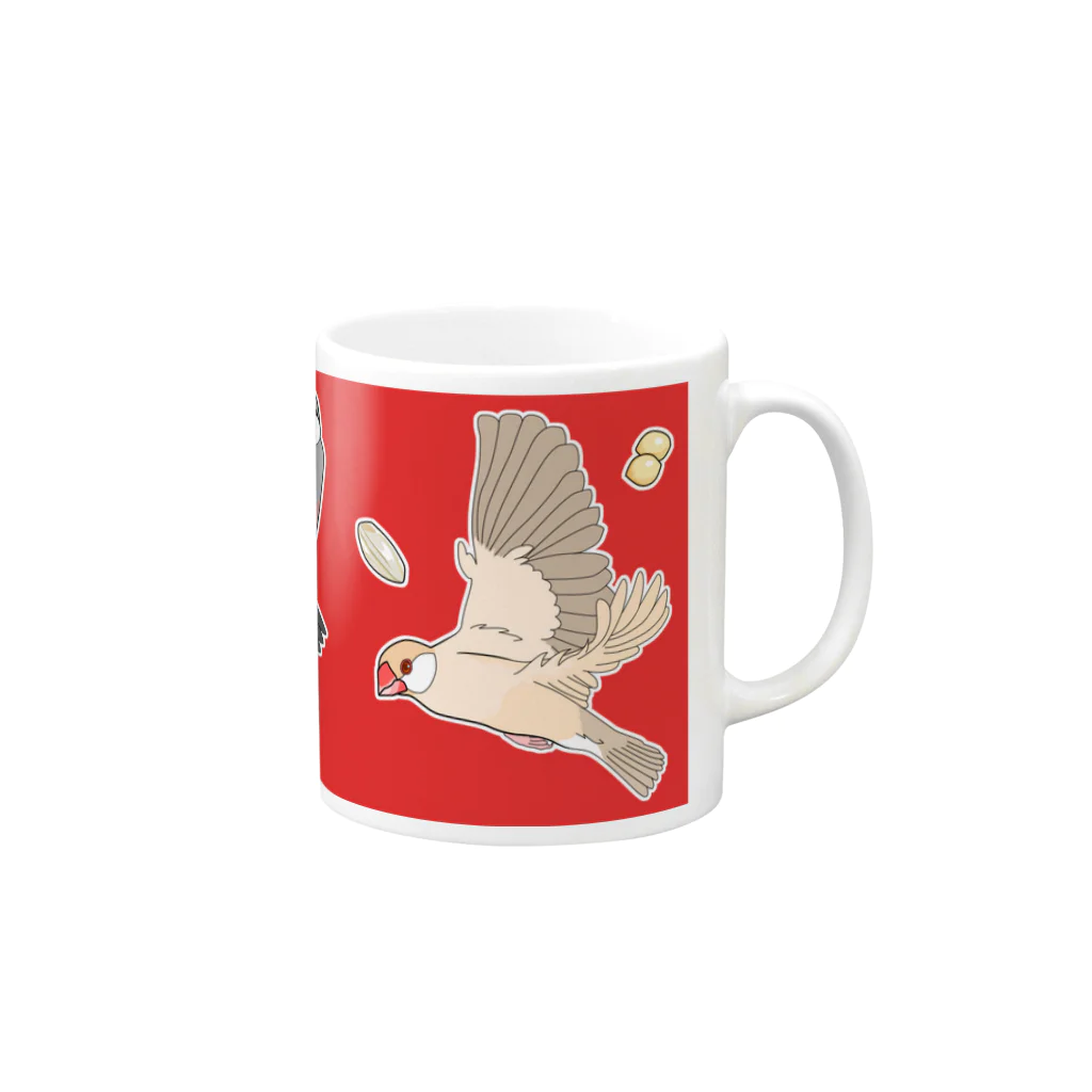 文鳥中心の文鳥＆シード Mug :right side of the handle