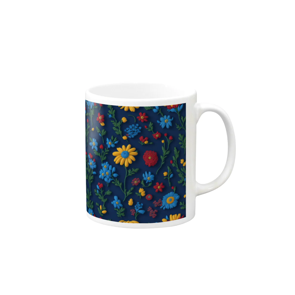 _Anzu_homedecorの3D 花柄　ブルー Mug :right side of the handle