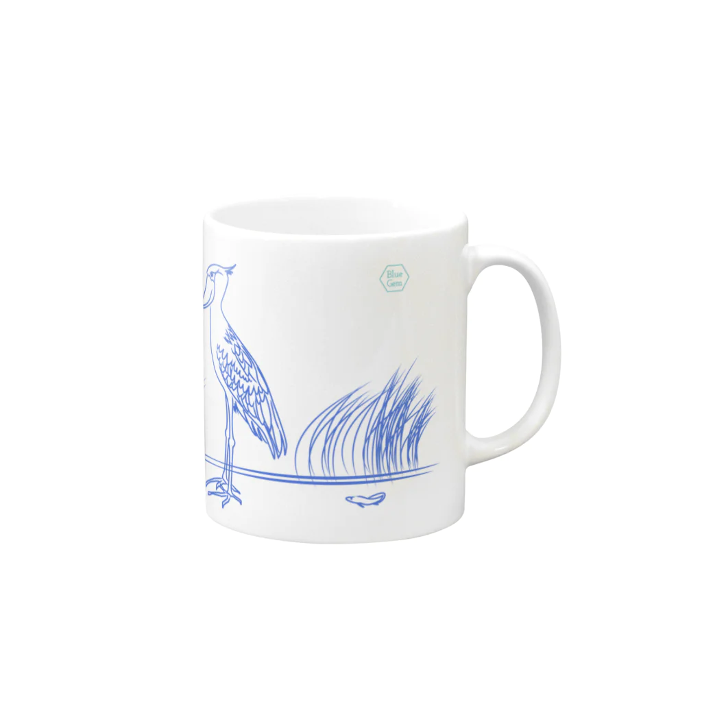 Blue Gemのハシビロコウとハイギョ Mug :right side of the handle