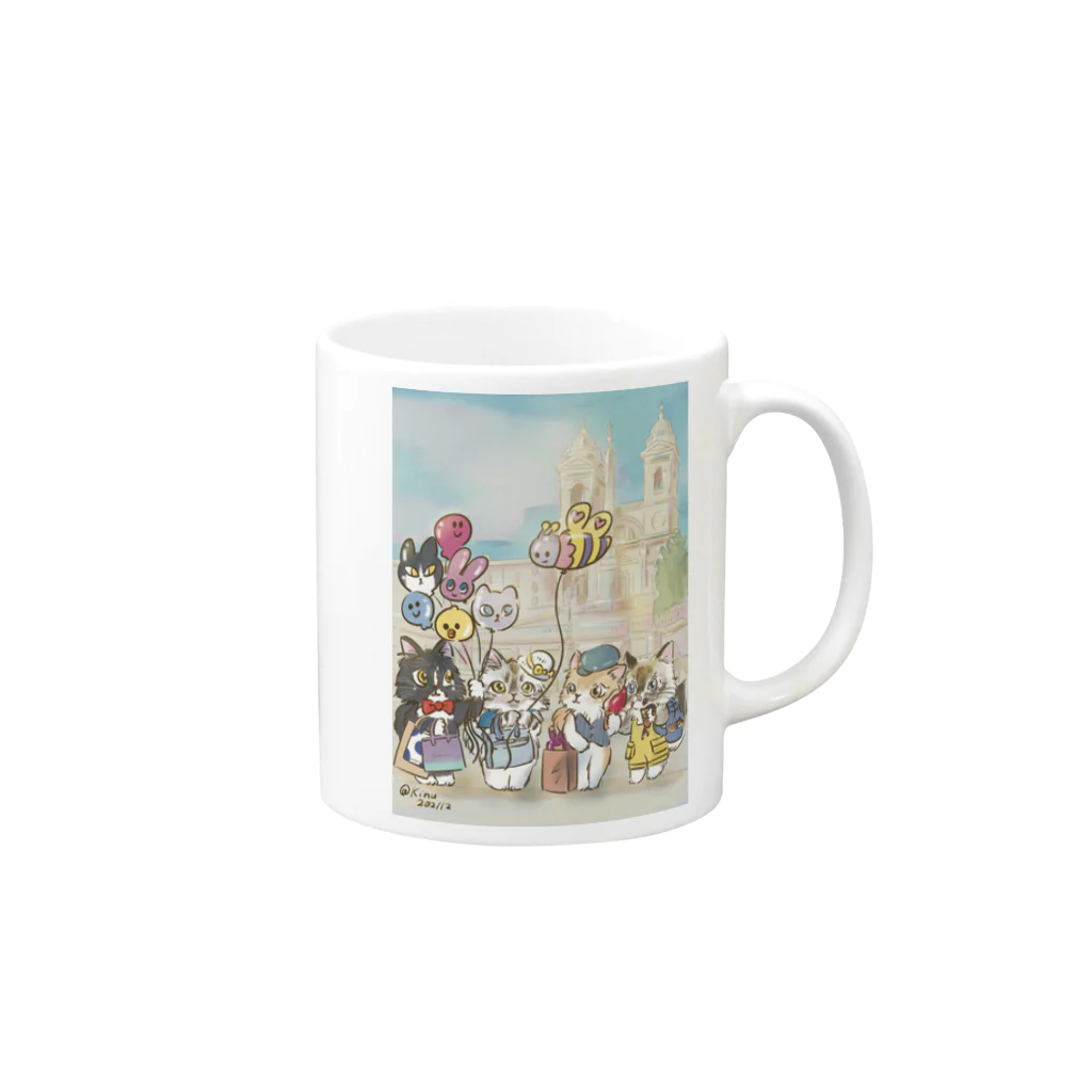 猫のきぬくんのお店のベーカリーこげまる社員旅行にゃ Mug :right side of the handle