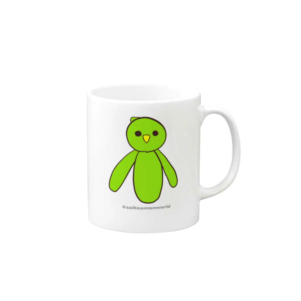 さいたぁマンワールドのピーちゃんかわいいイラスト Mug :right side of the handle