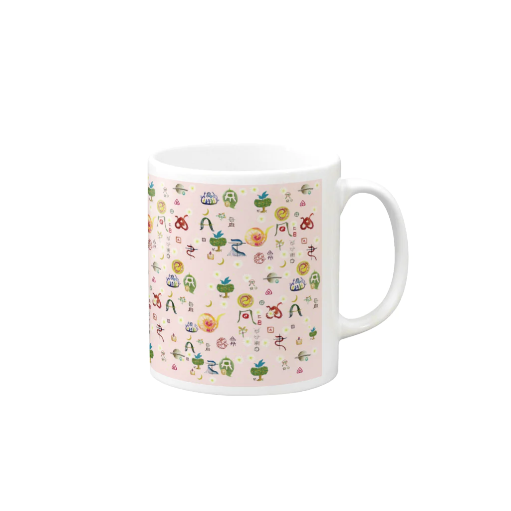 WAMI ARTのヲシテ文字いろいろ【桜花色ベース】 Mug :right side of the handle